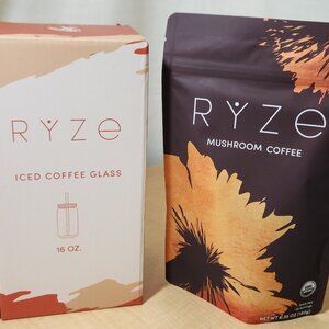 RYZE Mushroom Coffee Starter Set  | 1 Pack- 30 servings + RYZE Iced Coffee Glass